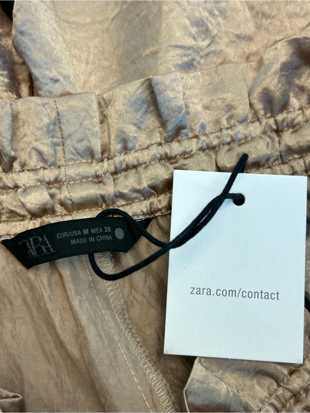 Zara ZW Collection Gold Satin Wide Leg Pants Metallic High Rise Drawstring M NWT - Picture 13 of 17